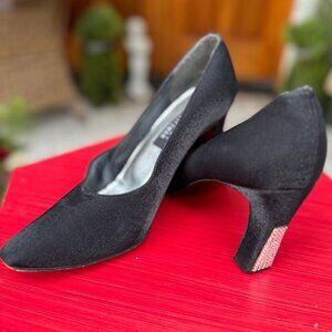 Stuart Weitzman Black Satin Rhinestone Heel Pumps 9.5